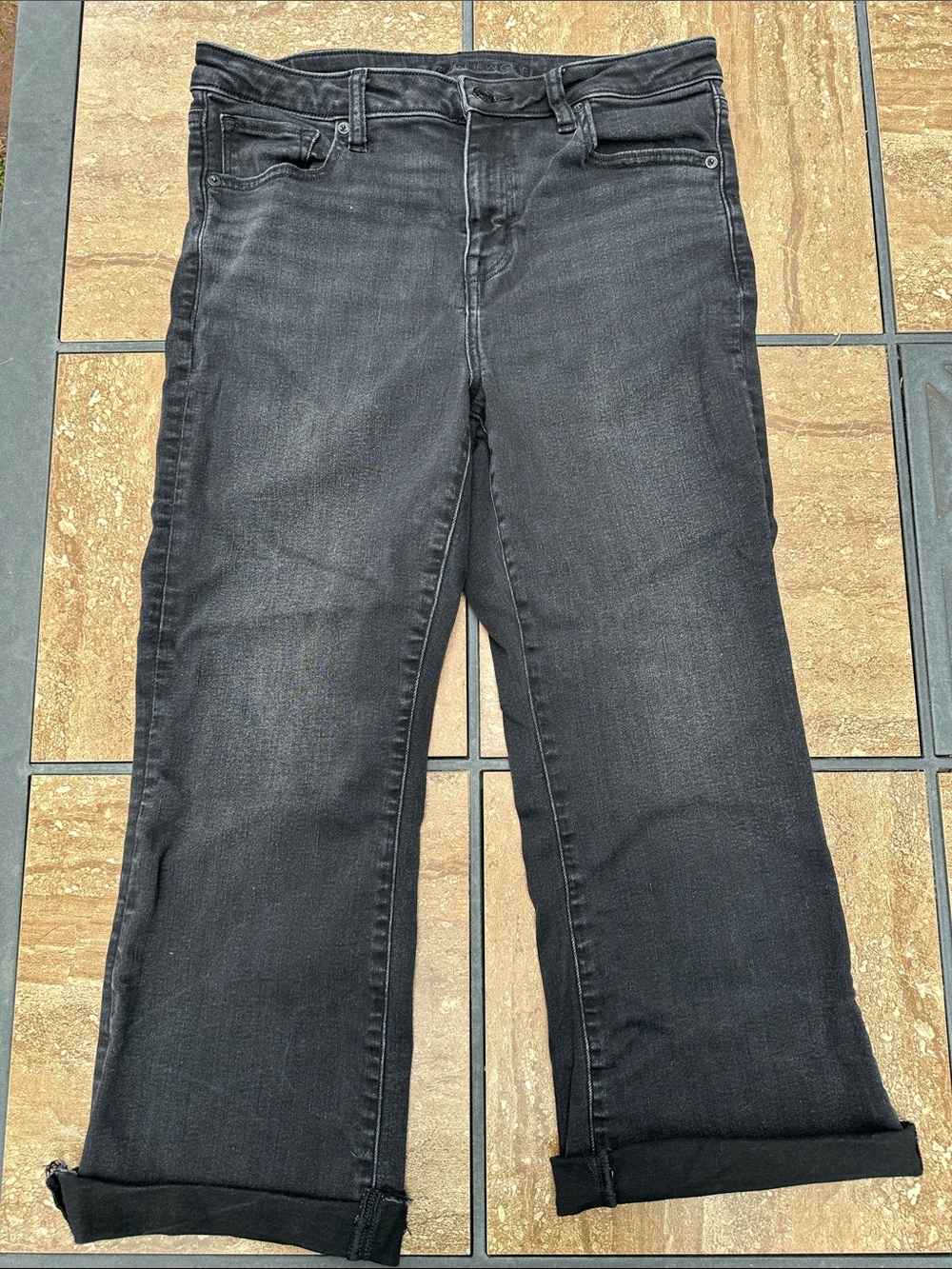 American Eagle Outfitters Black Skinny Jeans with Raw Hem 10 short